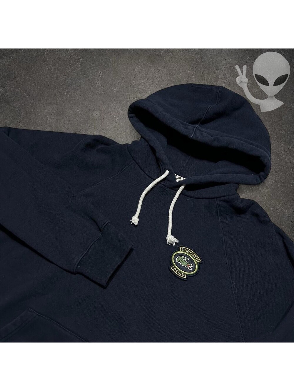 Lacoste Hoodie Sweatshirt Mens S Navy Blue Relaxed Fit Heritage Badge SH7491